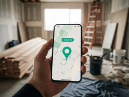 User checking in at a job site using TaskTag’s location-sharing feature on a smartphone