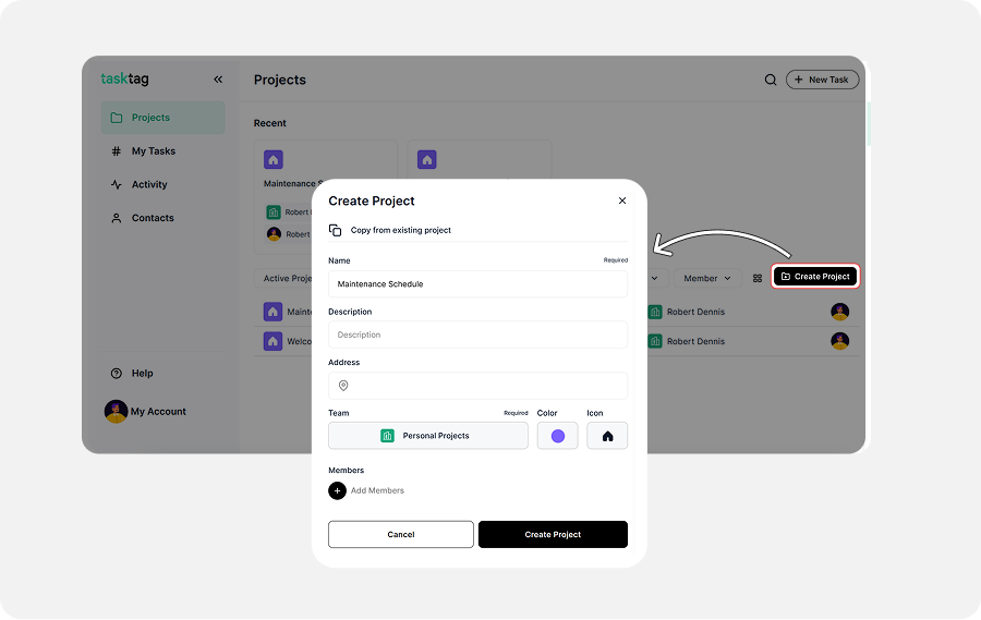 Step 1 - Set Up a Project or Equipment Group in TaskTag