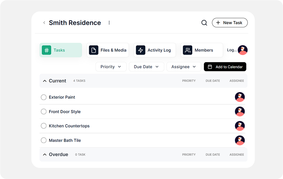 Step 2 - Create a Task for Each Selection Category (e.g. Tile, Paint, Fixtures)