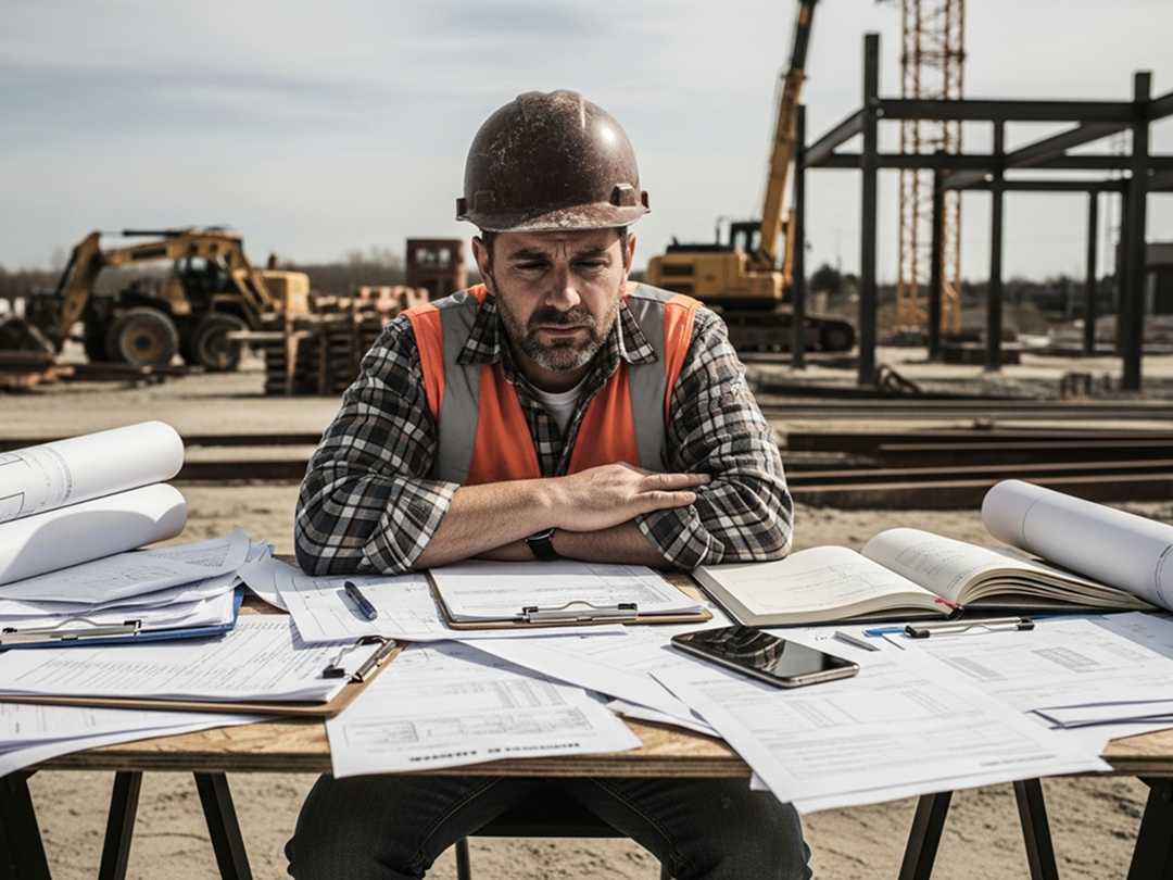 Field contractor using a mobile construction app to track time and manage projects.