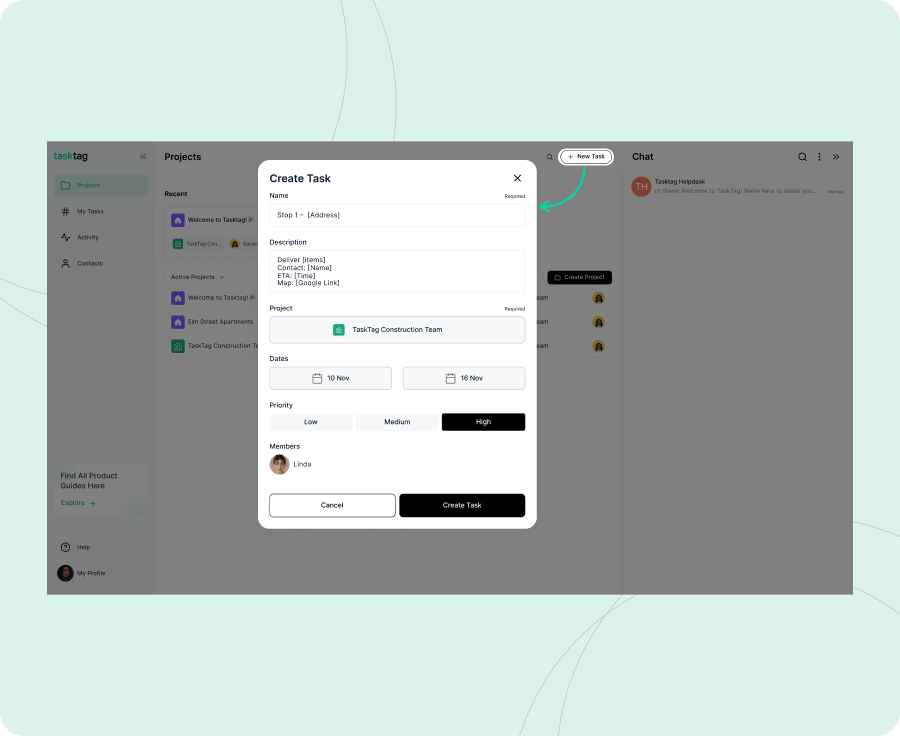Series of screenshots showing a project management interface: task assignment and scheduling tools with dropdown menus and user avatars; one image marked with an orange 'FEATURED' label.