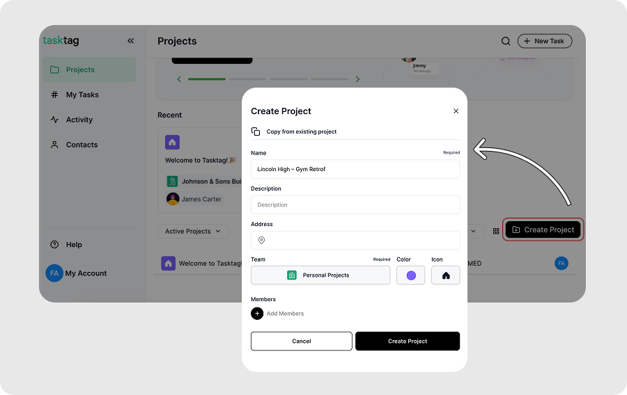 Step 1: Set Up a Construction Project in TaskTag