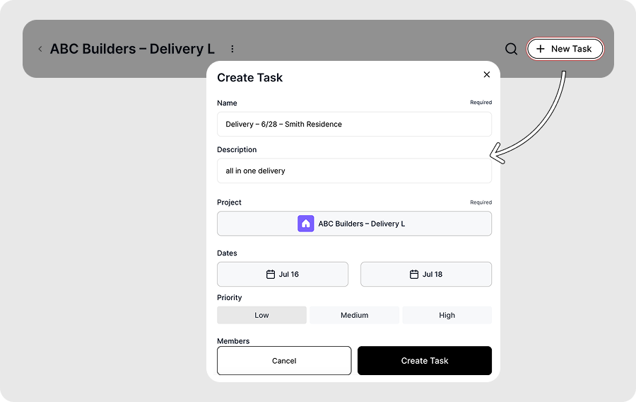 Step 2: Create a Delivery Task for Each Site Drop-Off