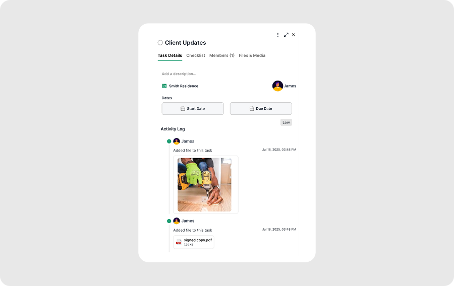 Step 4: Attach Photos, Notes, and Files to Give Clients Full Project Visibility