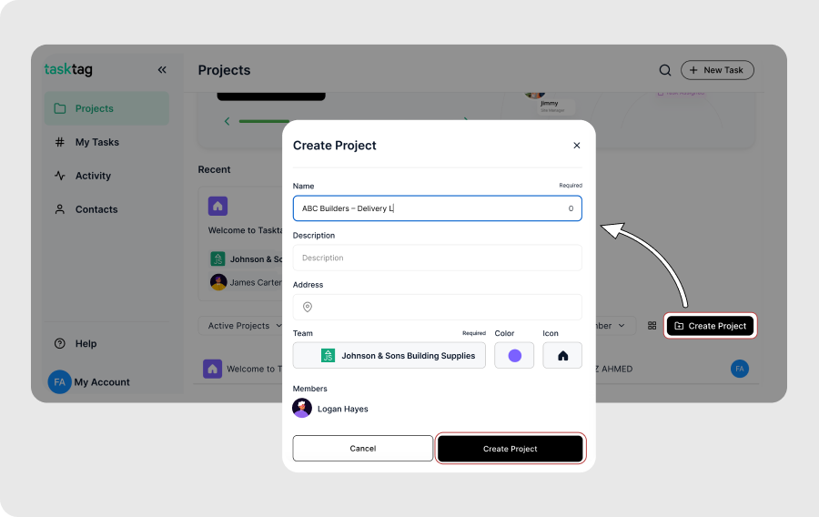 Step 1: Set Up a TaskTag Project for Each Customer or Jobsite